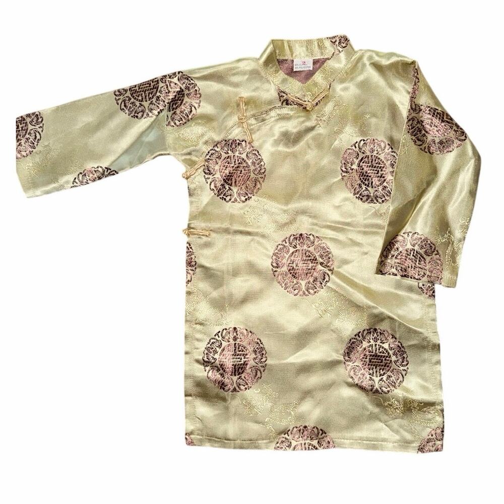 Toddler 2T cotton blend mandarin tunic top gold Asian oriental unisex child